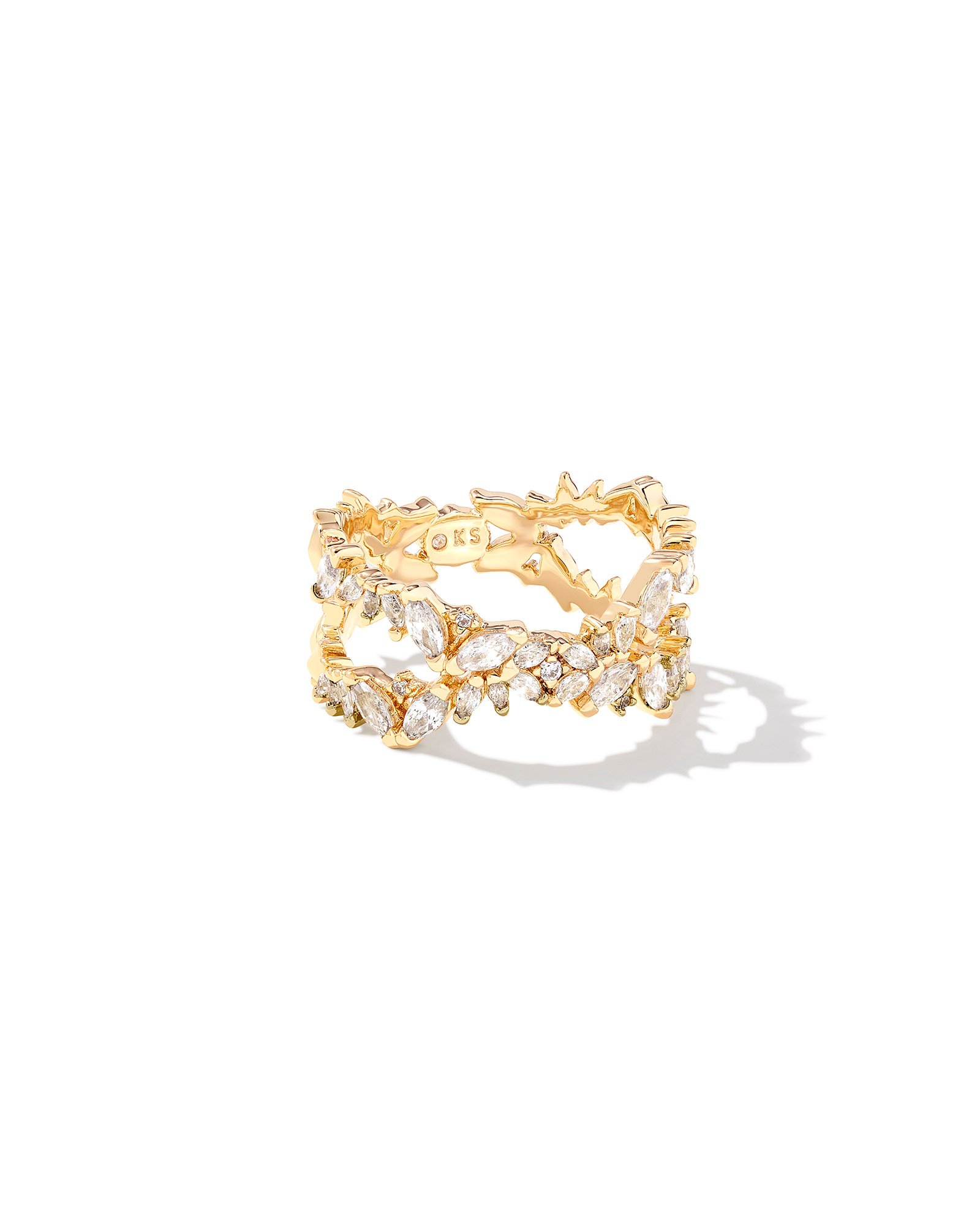 Rosalie Gold Double Band Ring in White Crystal | Kendra Scott