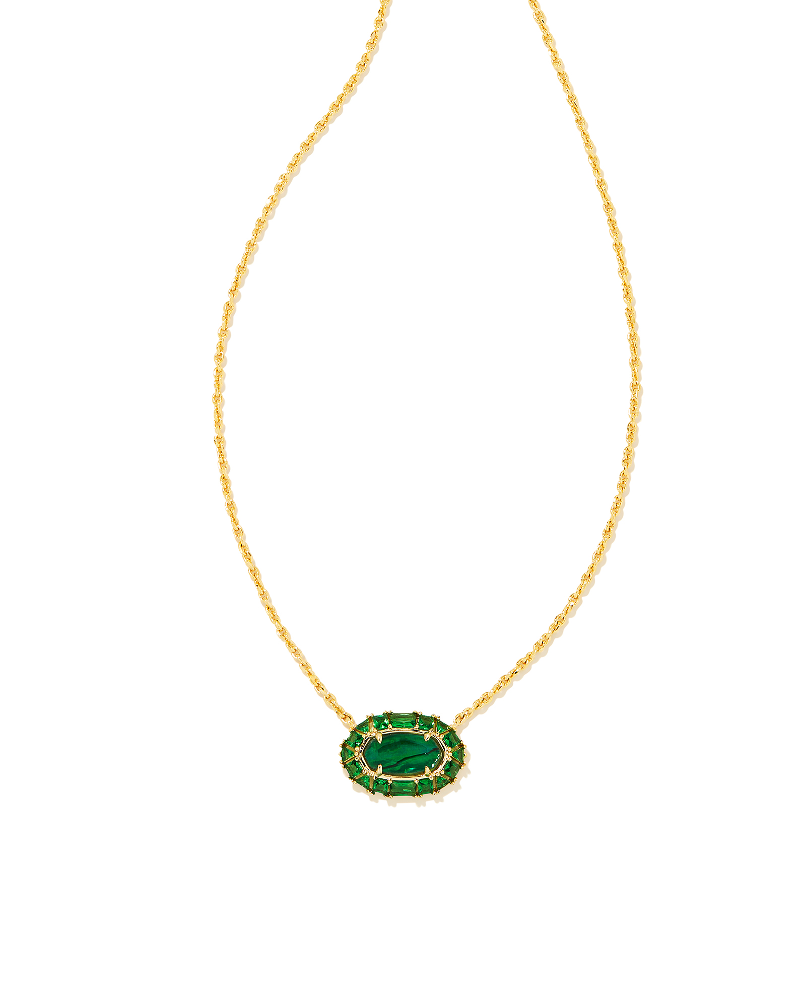 Elisa Gold Crystal Frame Short Pendant Necklace in Kelly Green