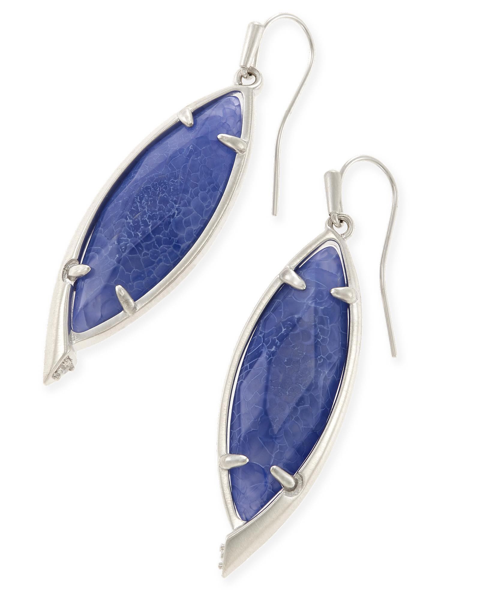 Maxwell Silver Drop Earrings in Blue Agate | Kendra Scott