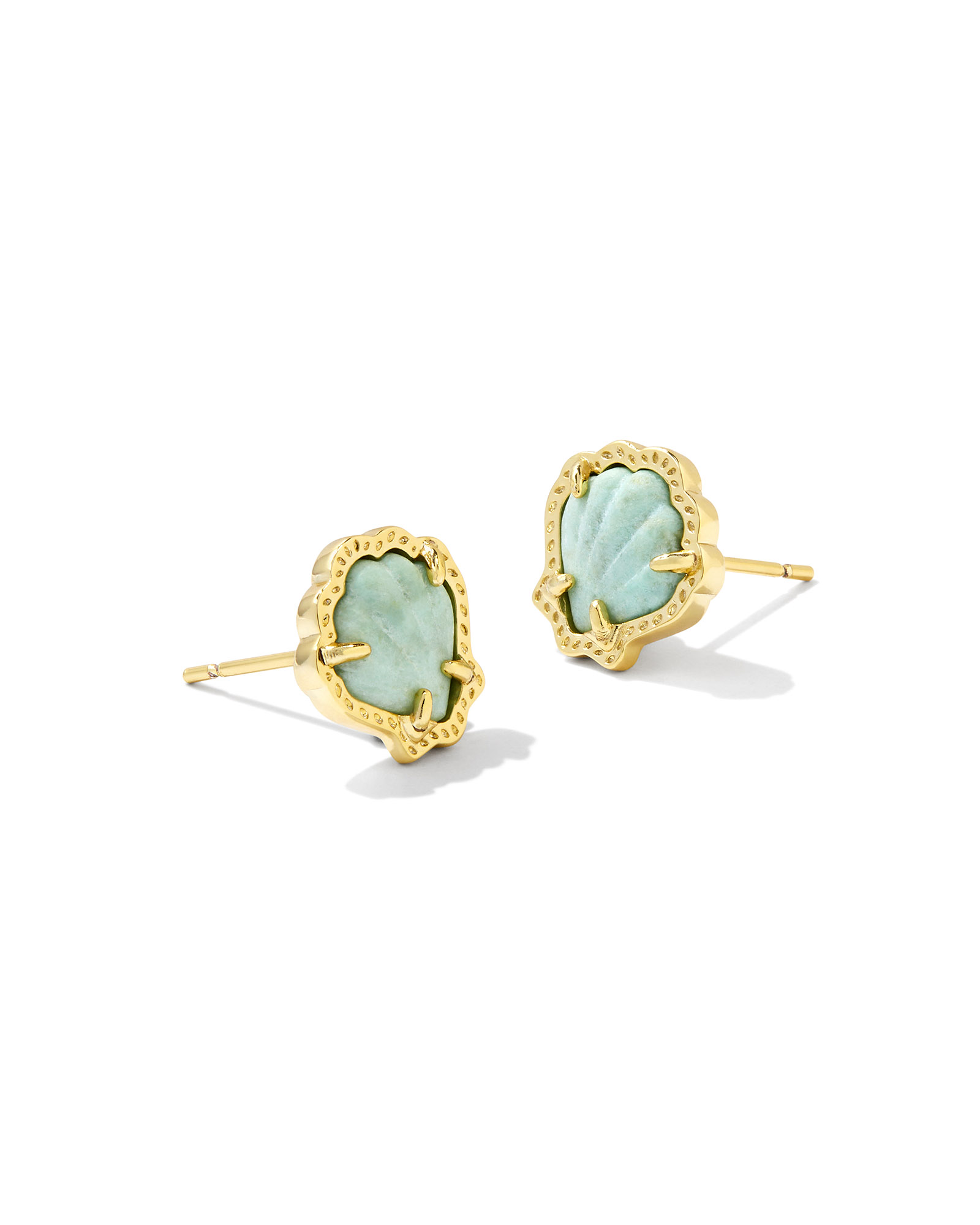 Brynne Gold Shell Stud Earrings in Sea Green Chrysocolla | Kendra Scott