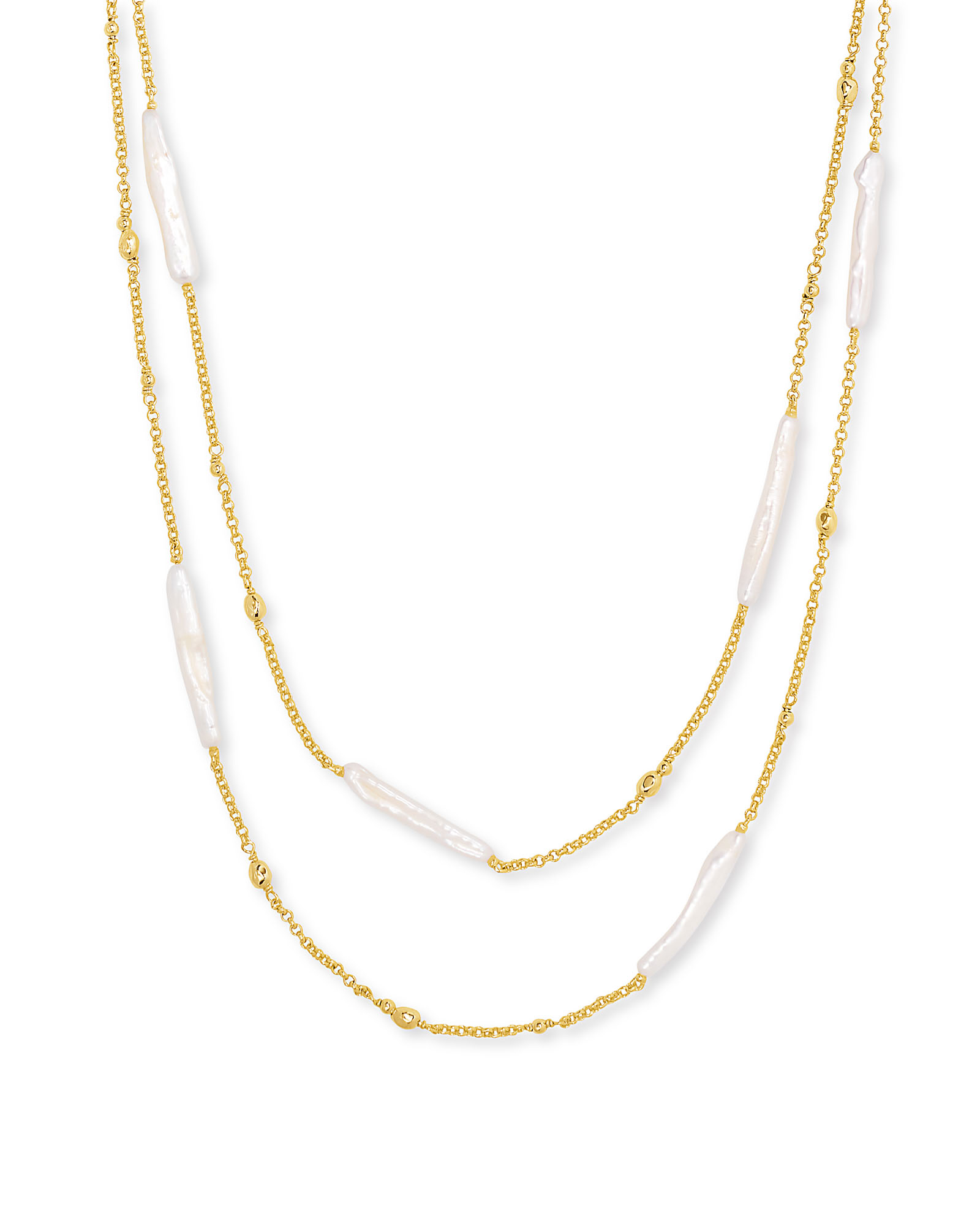 Eileen Gold Multi Strand Necklace in White Pearl