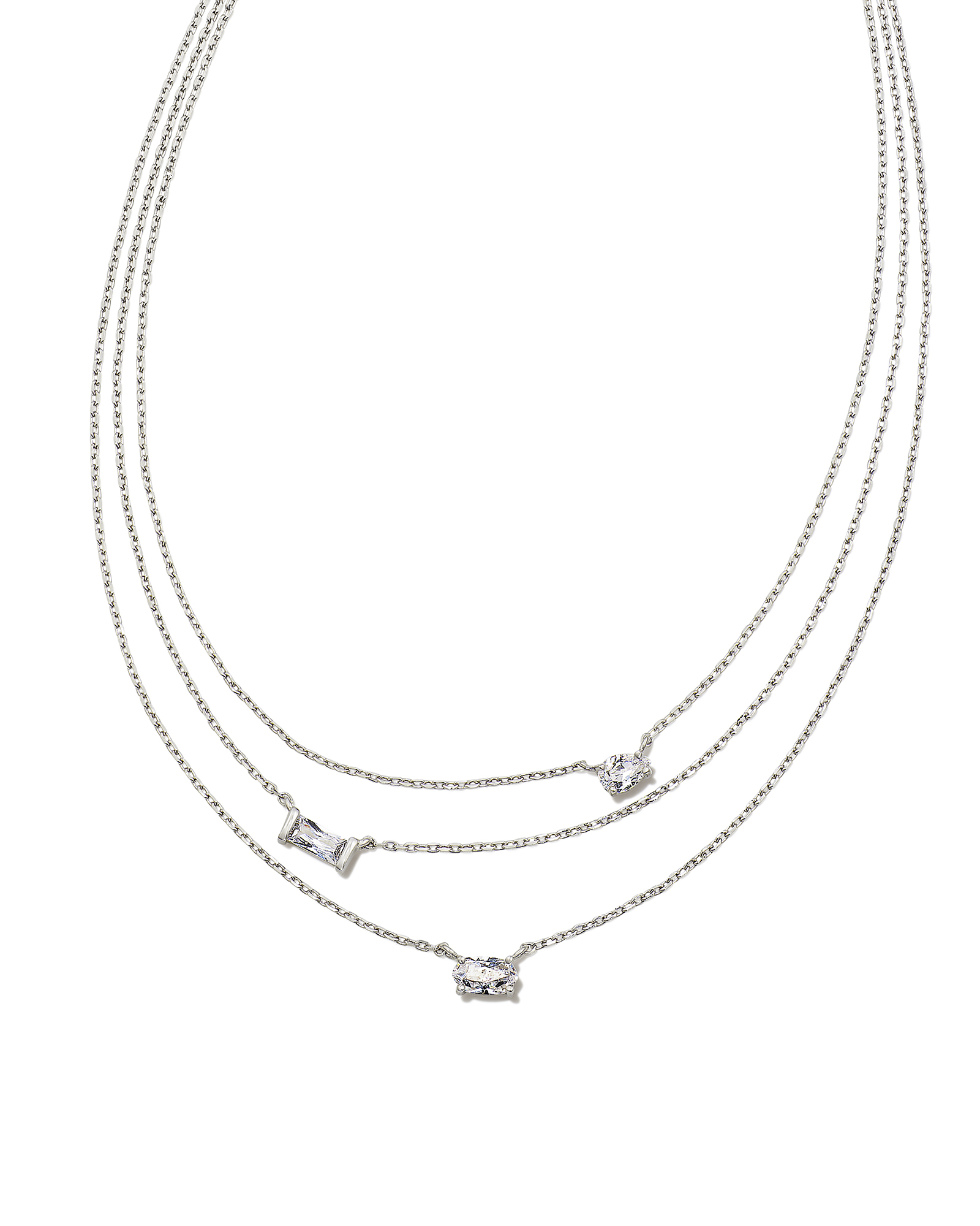 Mayel Silver Multi Strand Necklace in White Crystal | Kendra Scott