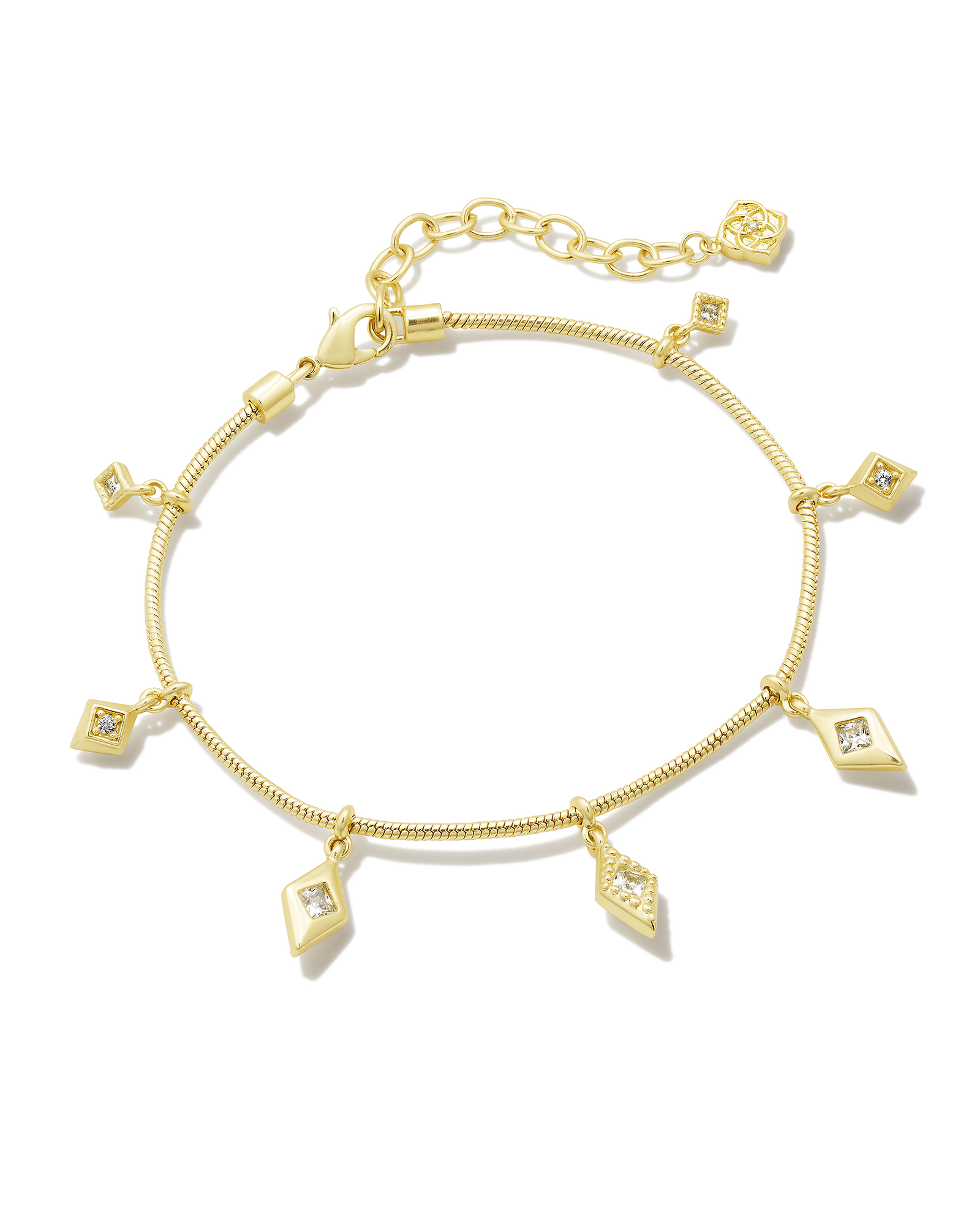 Crystal Letter K Gold Delicate Chain Bracelet in White Crystal
