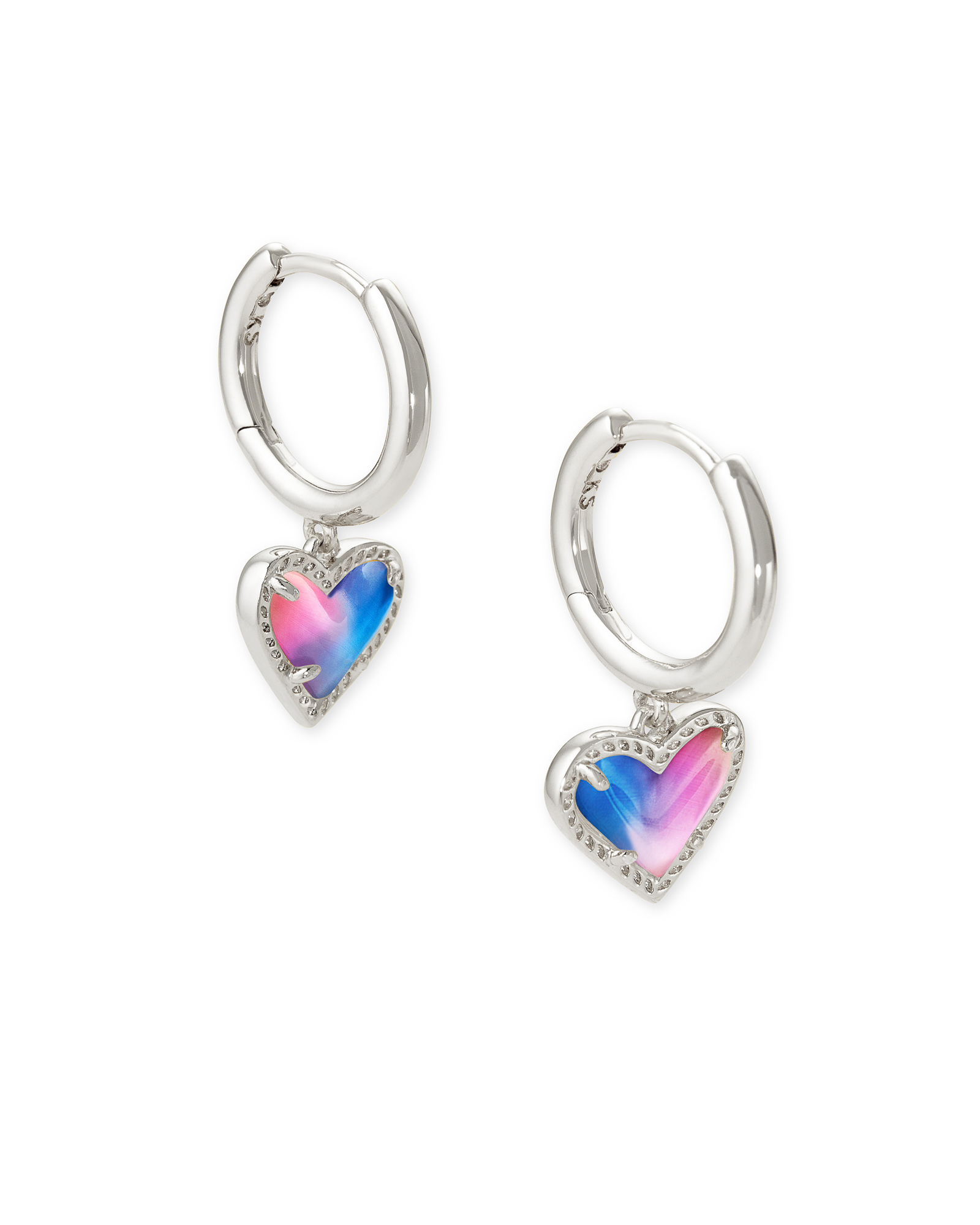 Ari Heart Silver Huggie Earrings in Watercolor Illusion | Kendra Scott