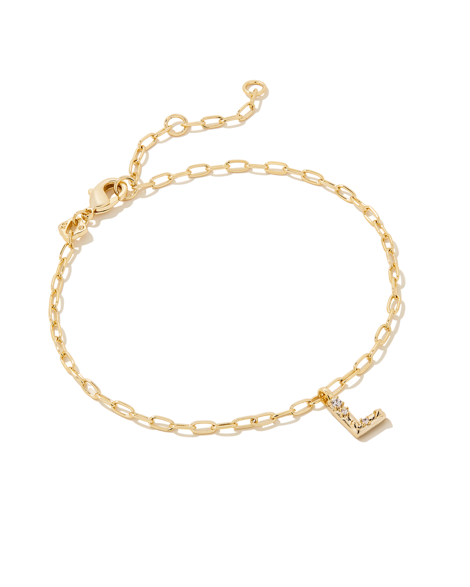 Crystal Letter L Gold Delicate Chain Bracelet in White Crystal | Kendra ...