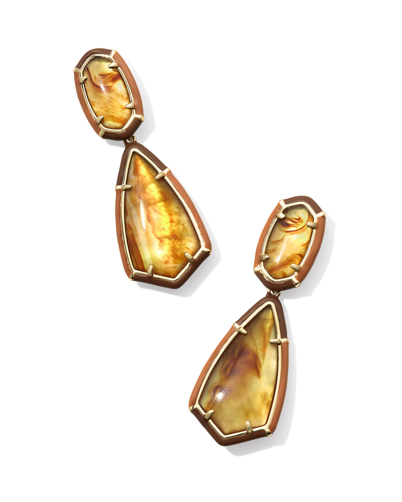 Camry Gold Enamel Frame Statement Earrings in Marbled Amber Illusion ...