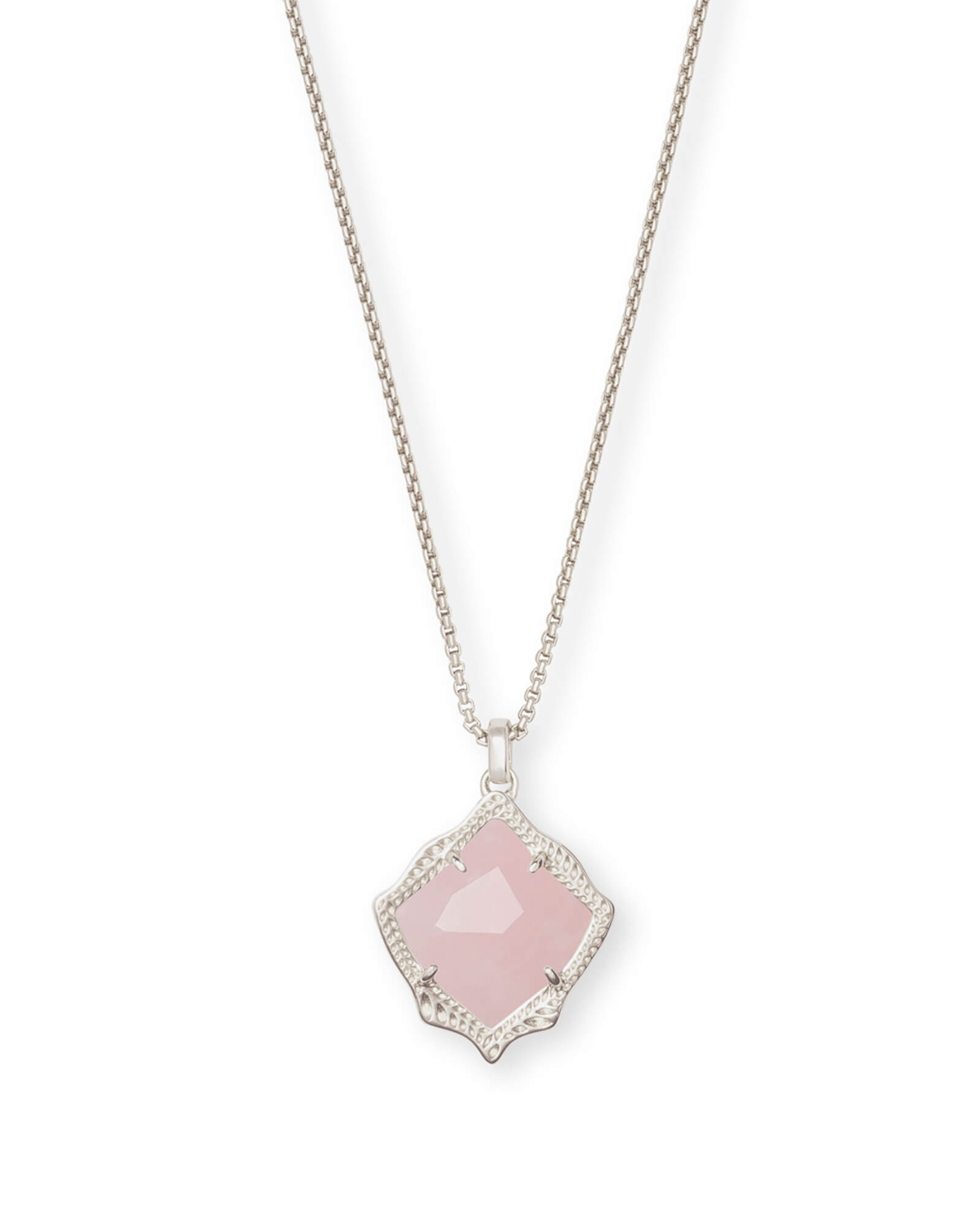 Kacey Silver Long Pendant Necklace in Rose Quartz | Kendra Scott