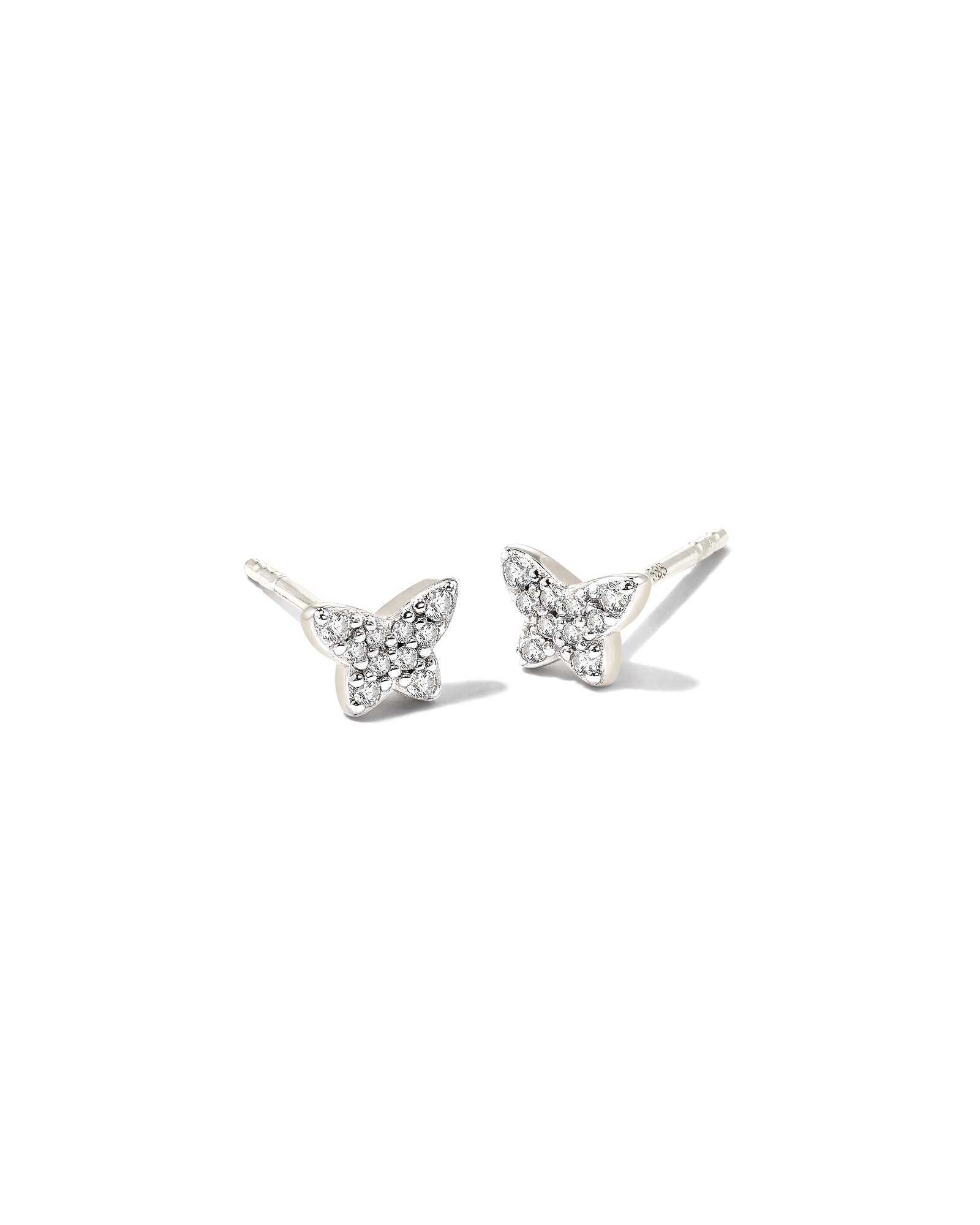 Butterfly 14k Gold Stud Earrings in White Diamond