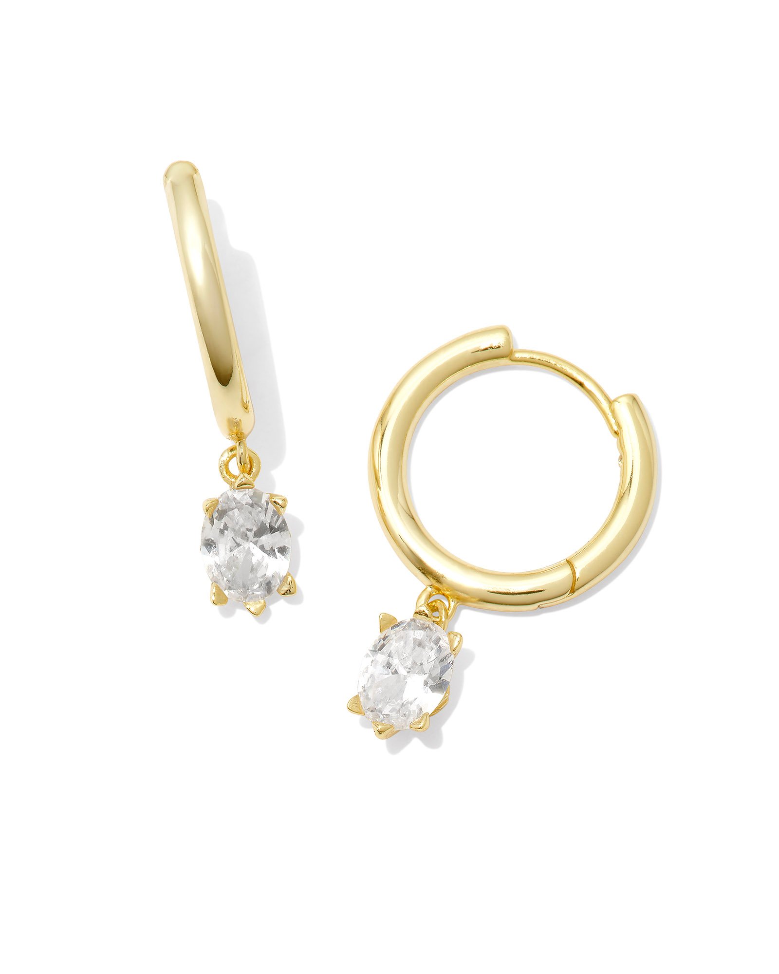 Cailin Gold Single Stone Huggie Earrings In White Crystal Kendra Scott