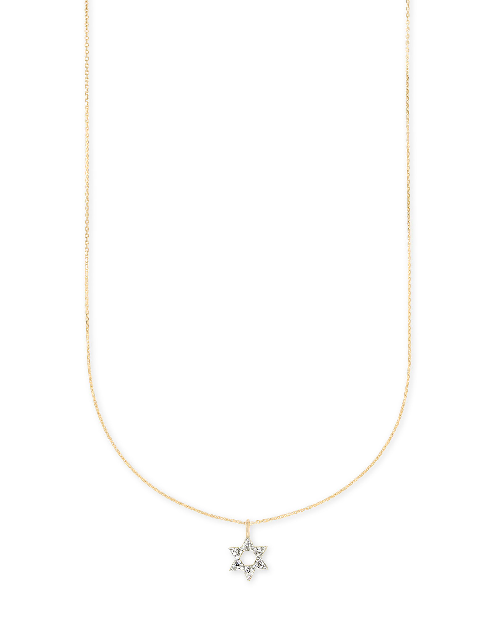 Star of David 14k Yellow Gold Pendant Necklace in White Diamonds