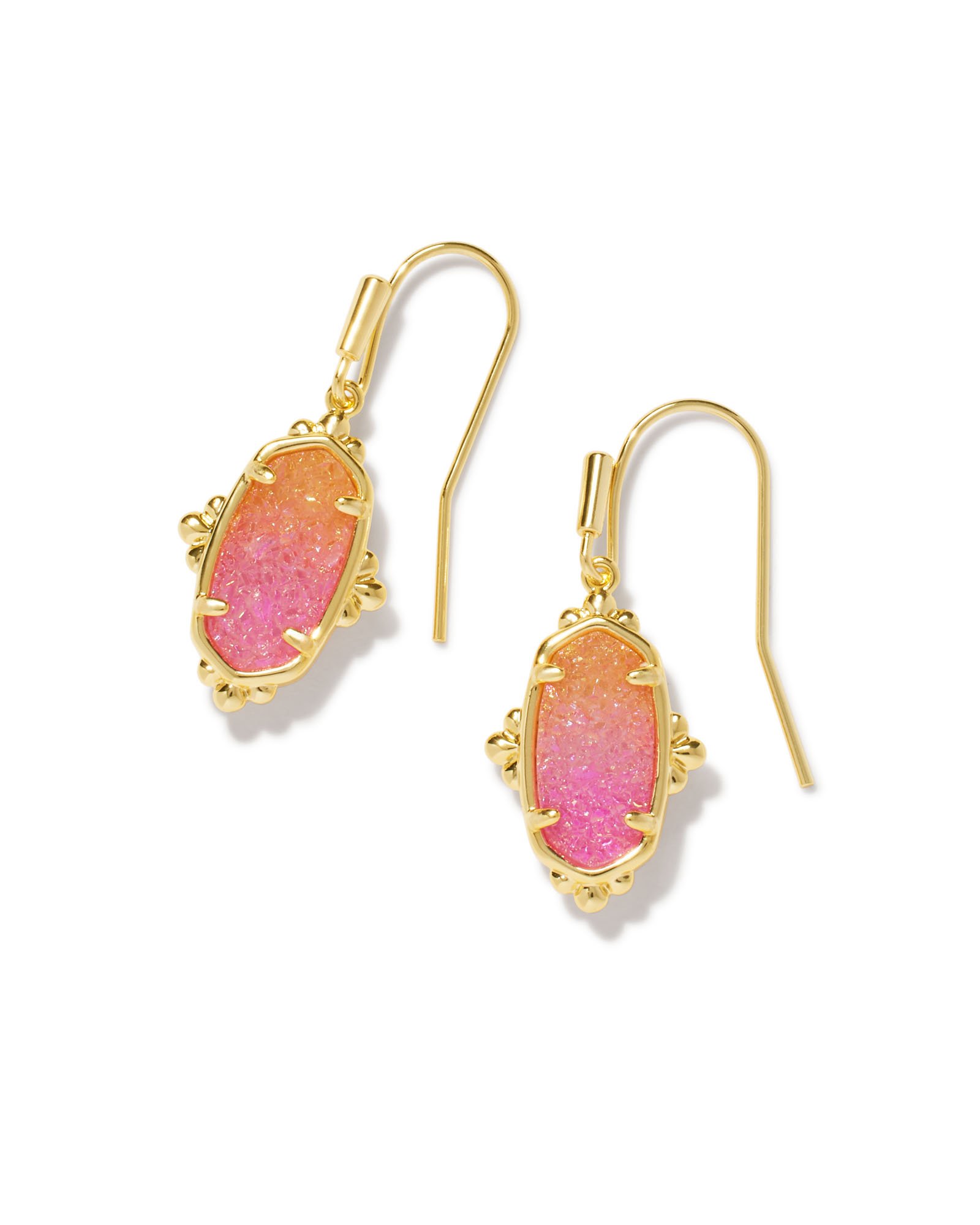 Lee Gold Petal Framed Drop Earrings In Sunrise Ombre Drusy 