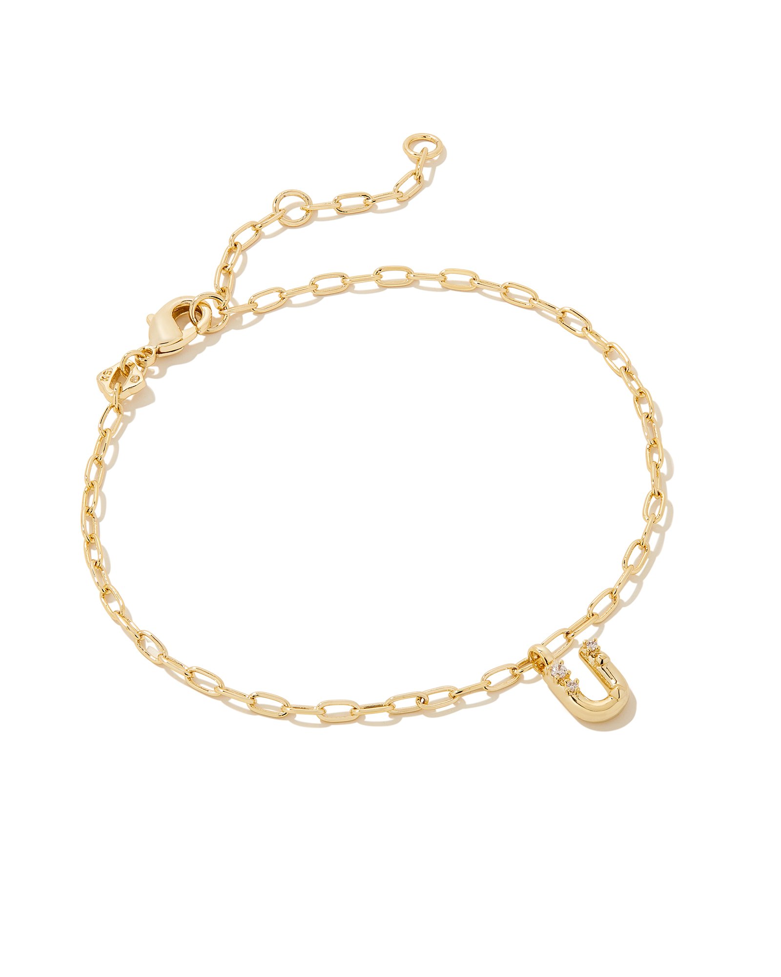 Crystal Letter U Gold Delicate Chain Bracelet in White Crystal | Kendra ...