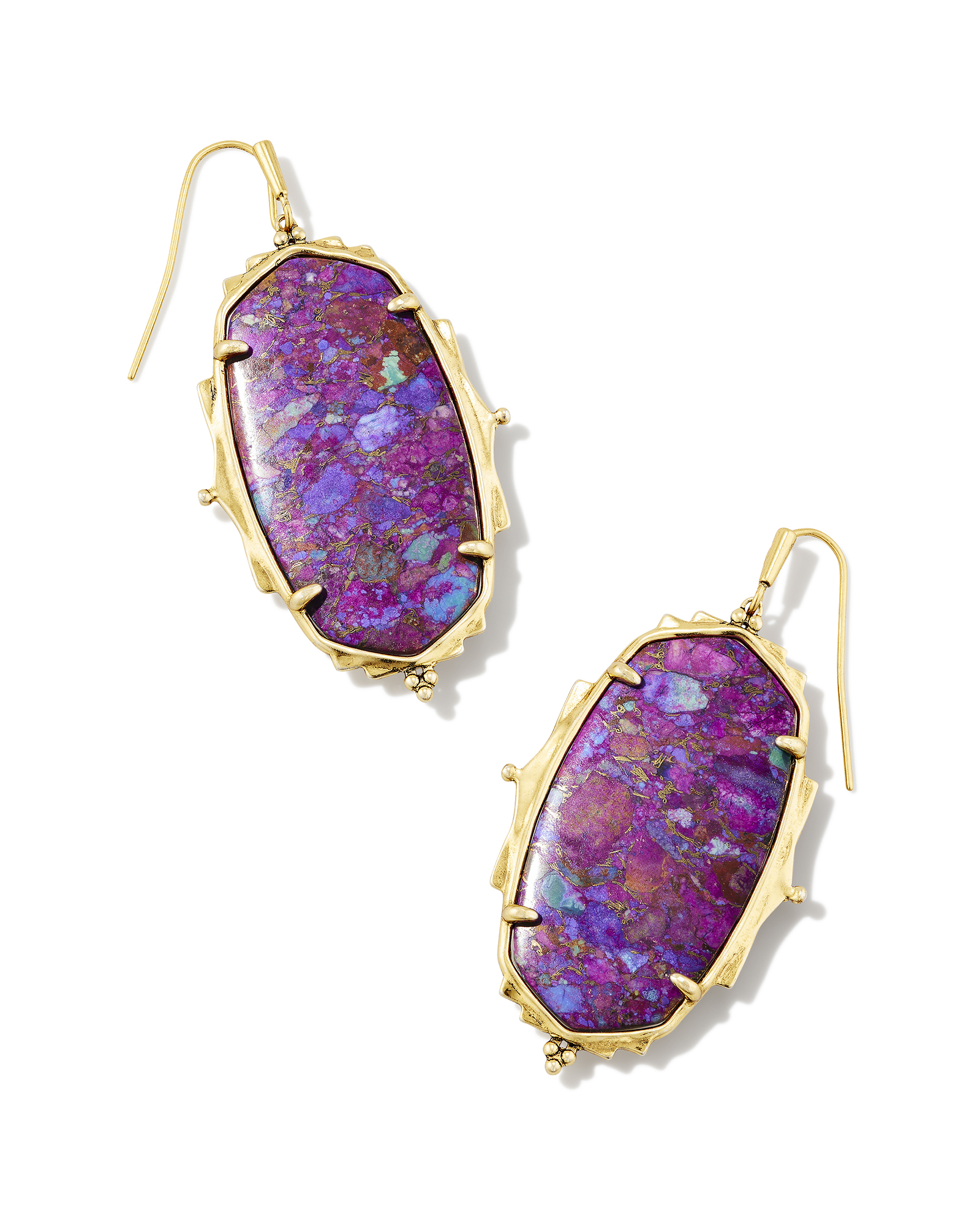 Baroque Vintage Gold Ella Drop Earrings in Bronze Veined Purple Turquoise  Magnesite | Kendra Scott
