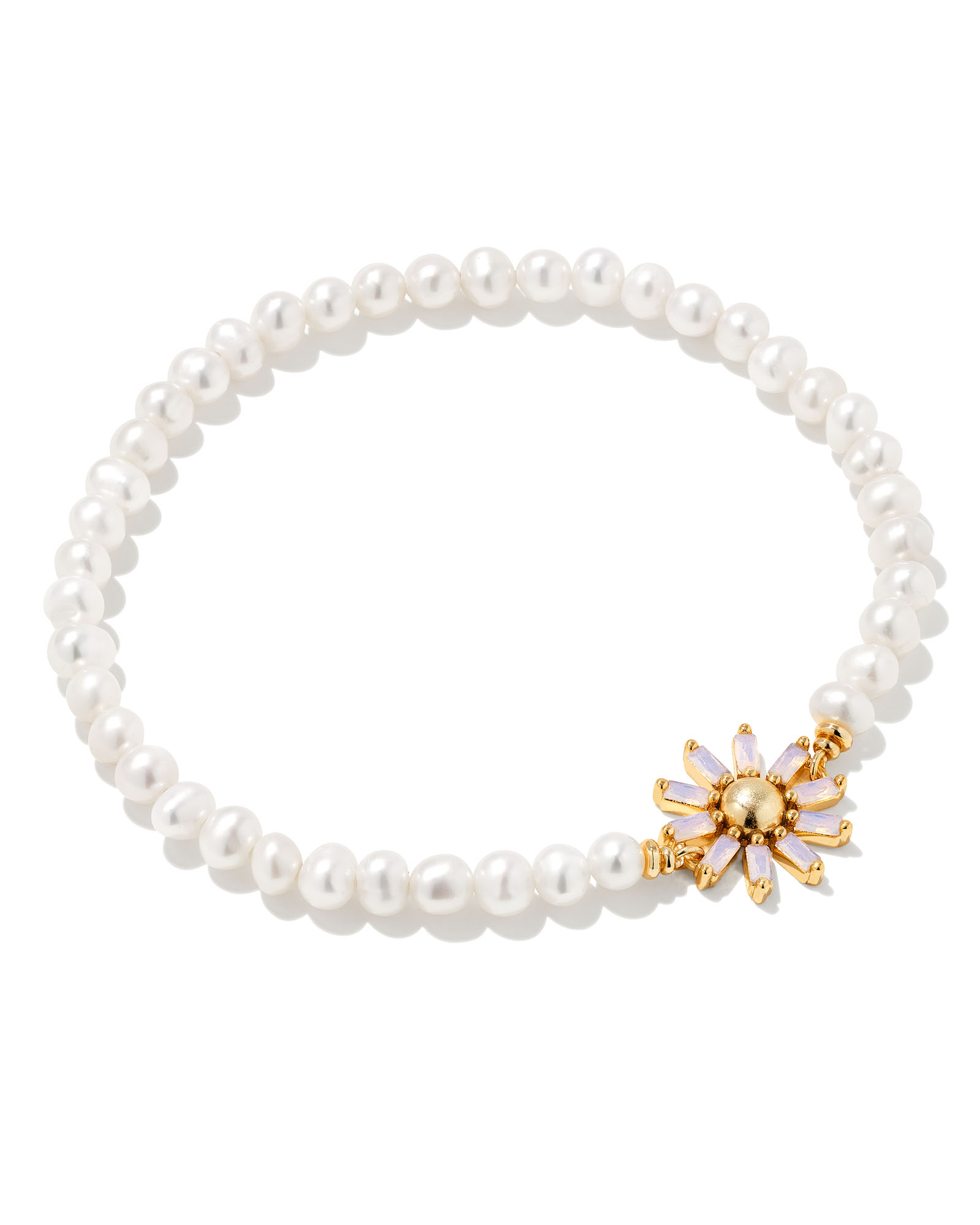 Madison Daisy Gold Pearl Stretch Bracelet in Pink Opal Crystal | Kendra ...