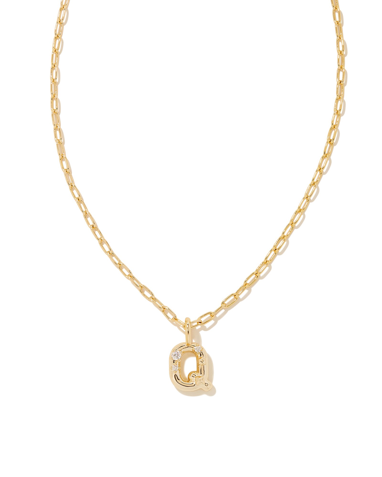 Crystal Letter Q Gold Short Pendant Necklace in White Crystal | Kendra Scott