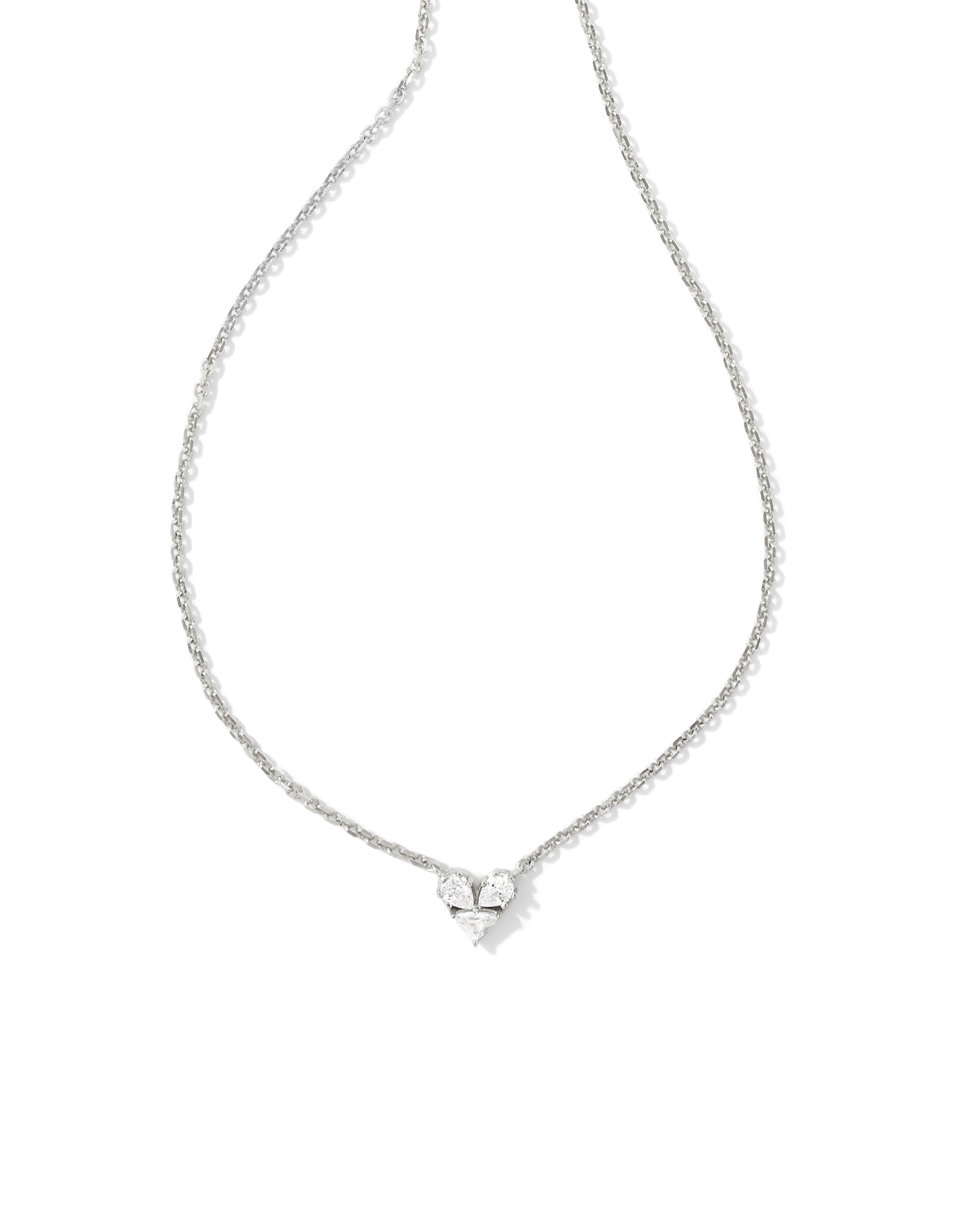 Katy Silver Heart Short Pendant Necklace in White Crystal | Kendra Scott