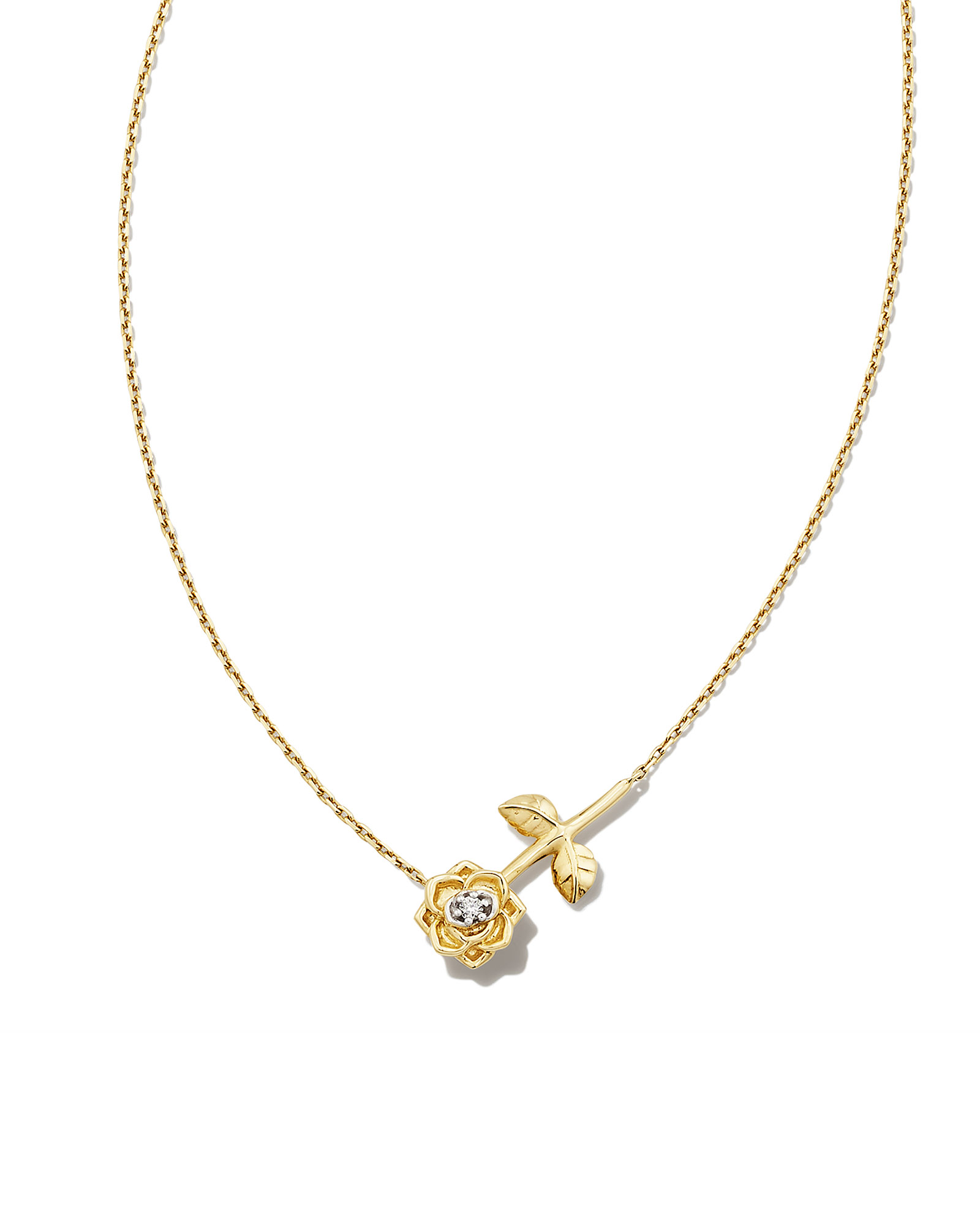 Ansel Rose 14k Yellow Gold Pendant Necklace in White Diamond
