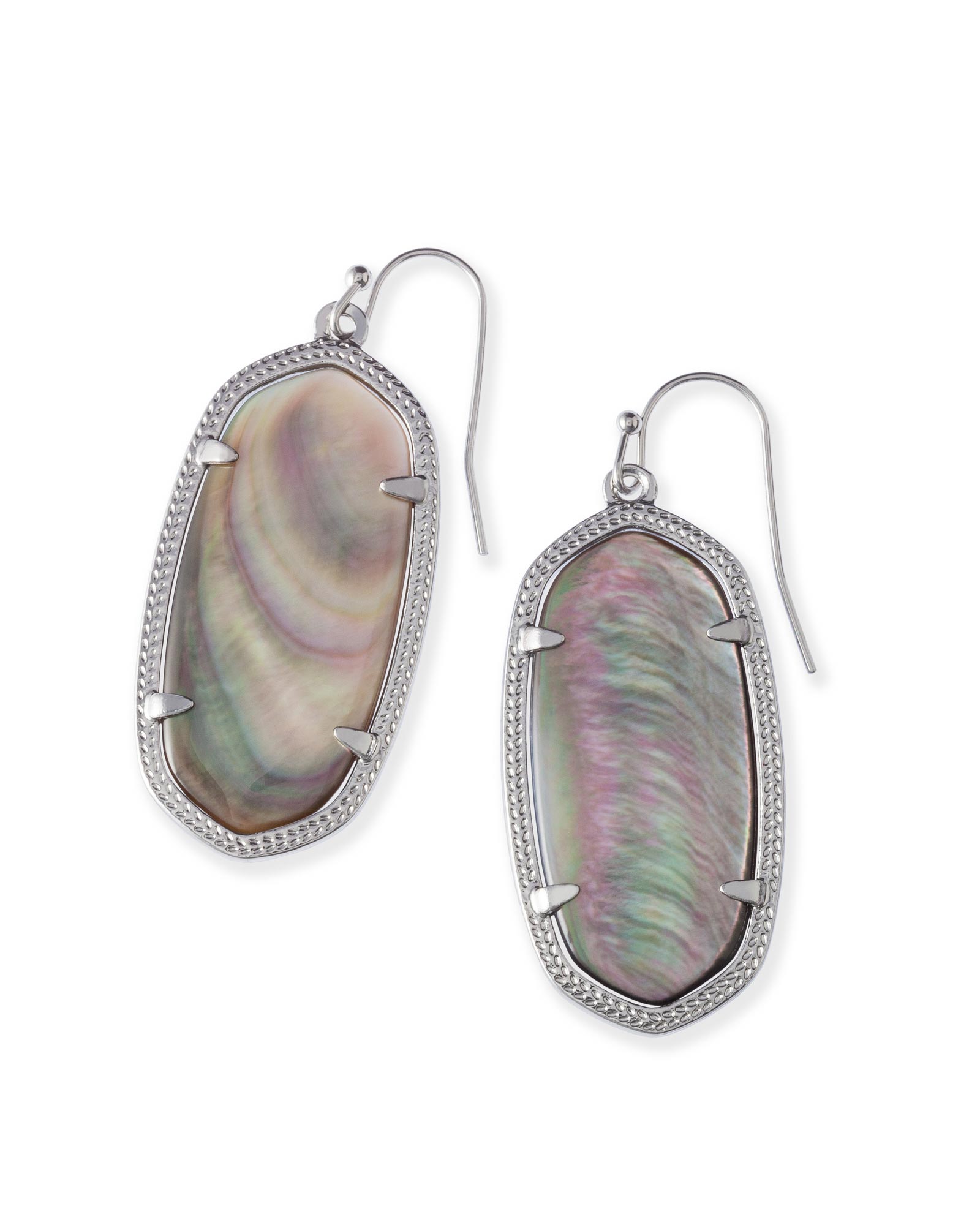 Kendra Scott Diane Rhodium Statement Earrings in Black Mother of Pearl |  4217716485 | Borsheims