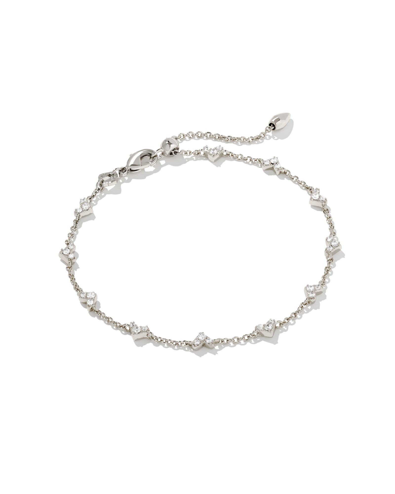Haven Silver Crystal Heart Delicate Chain Bracelet in White Crystal ...