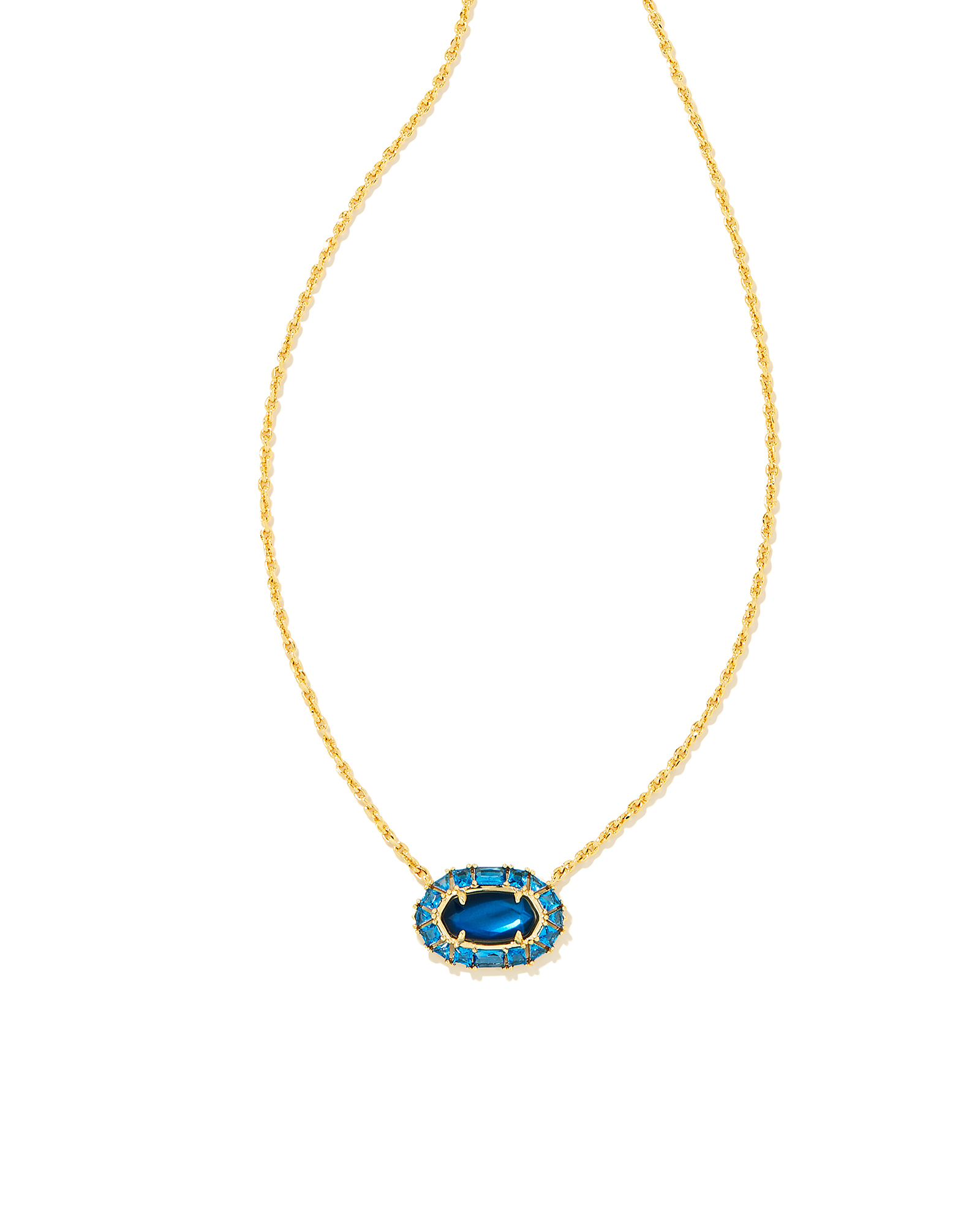 Elisa Gold Crystal Frame Short Pendant Necklace in Sea Blue