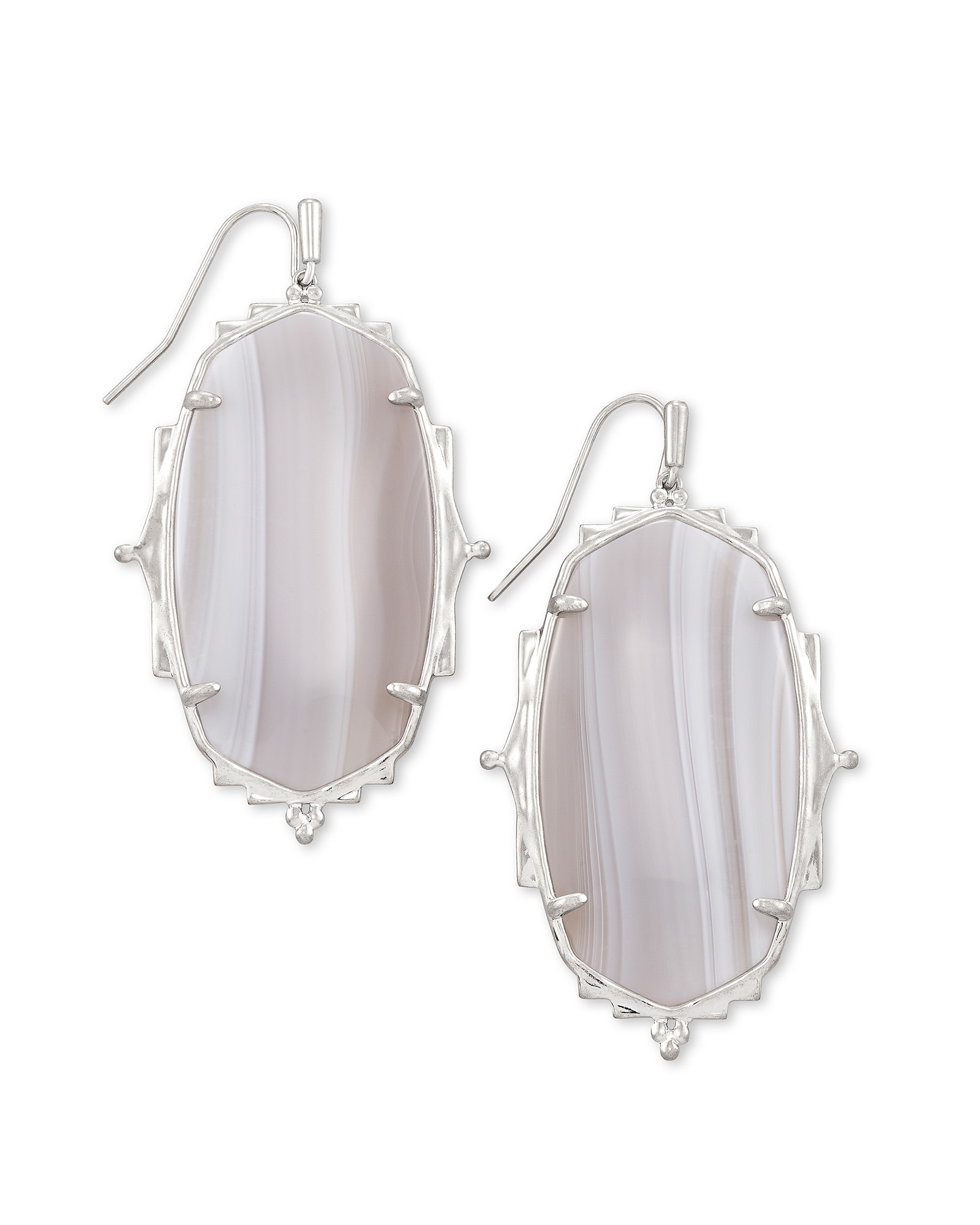 Baroque Ella Silver Drop Earrings in Gray Banded Agate | Kendra Scott