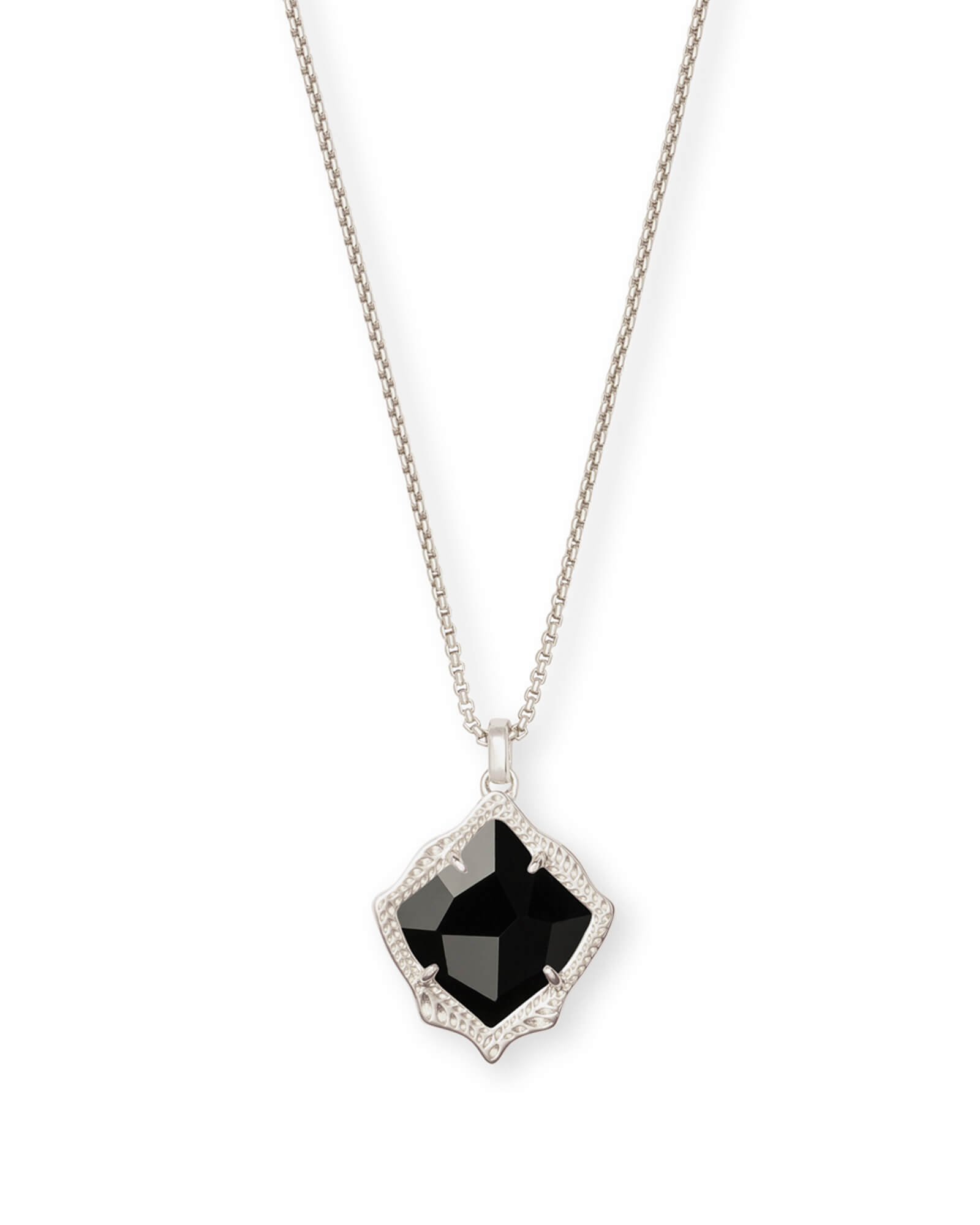 Kacey Silver Long Pendant Necklace in Black Opaque Glass | Kendra Scott