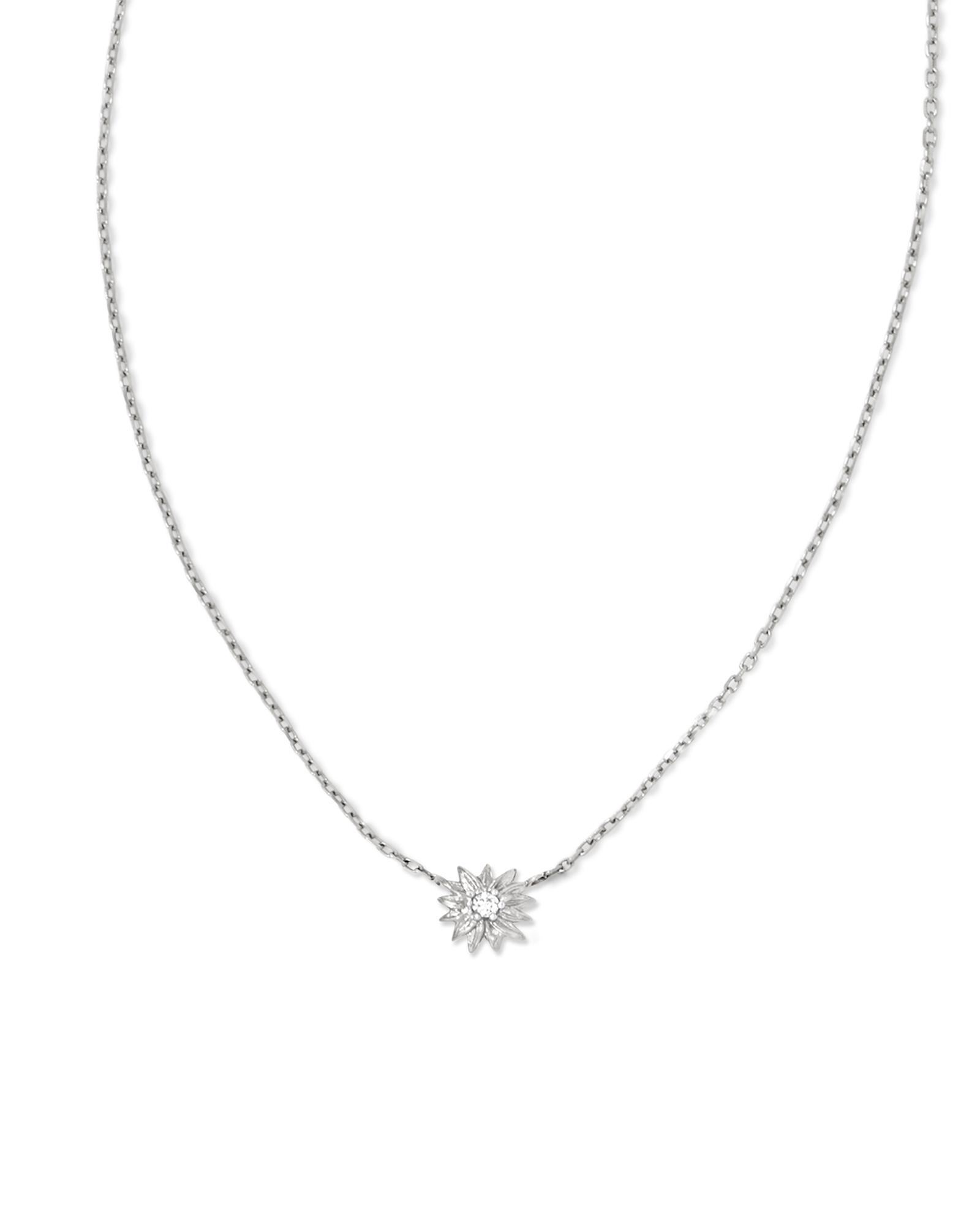 Tiny Flower 14k White Gold Pendant Necklace in White Diamond | Kendra Scott