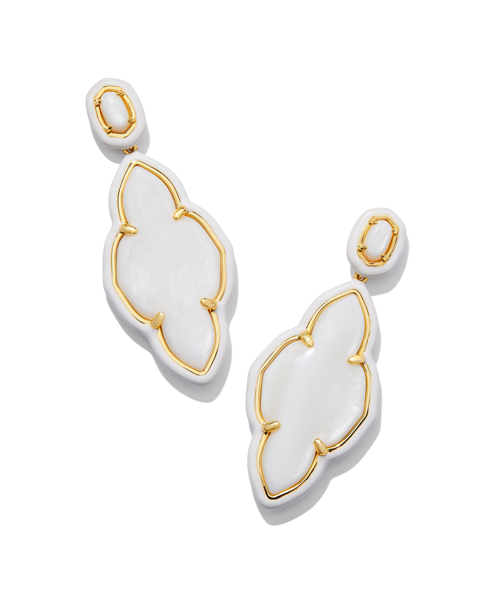 Kendra Scott Long Abbie orders Open Frame White Crystal Earrings in Gold NWT