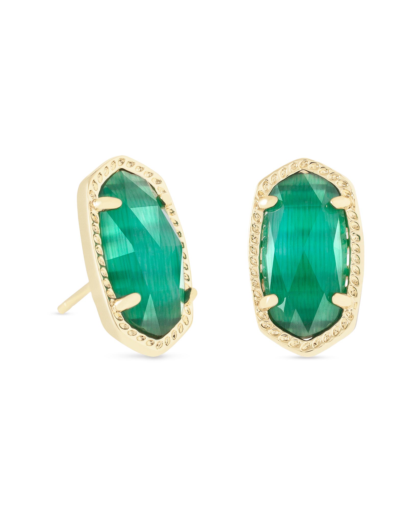 Ellie Gold Stud Earrings in Emerald Cat's Eye | Kendra Scott