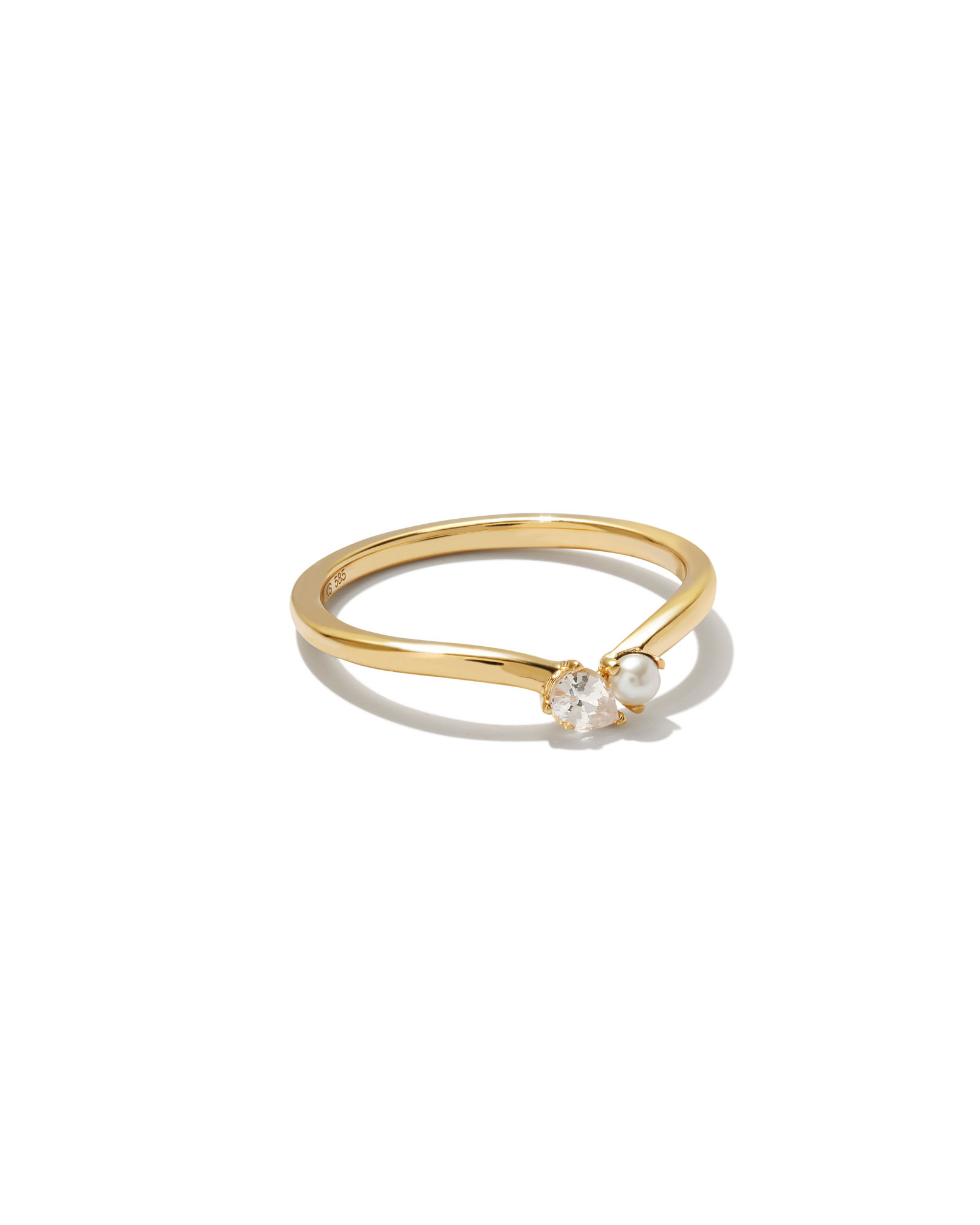 Toi et Moi 14k Yellow Gold Band Ring in White Sapphire and White Pearl ...