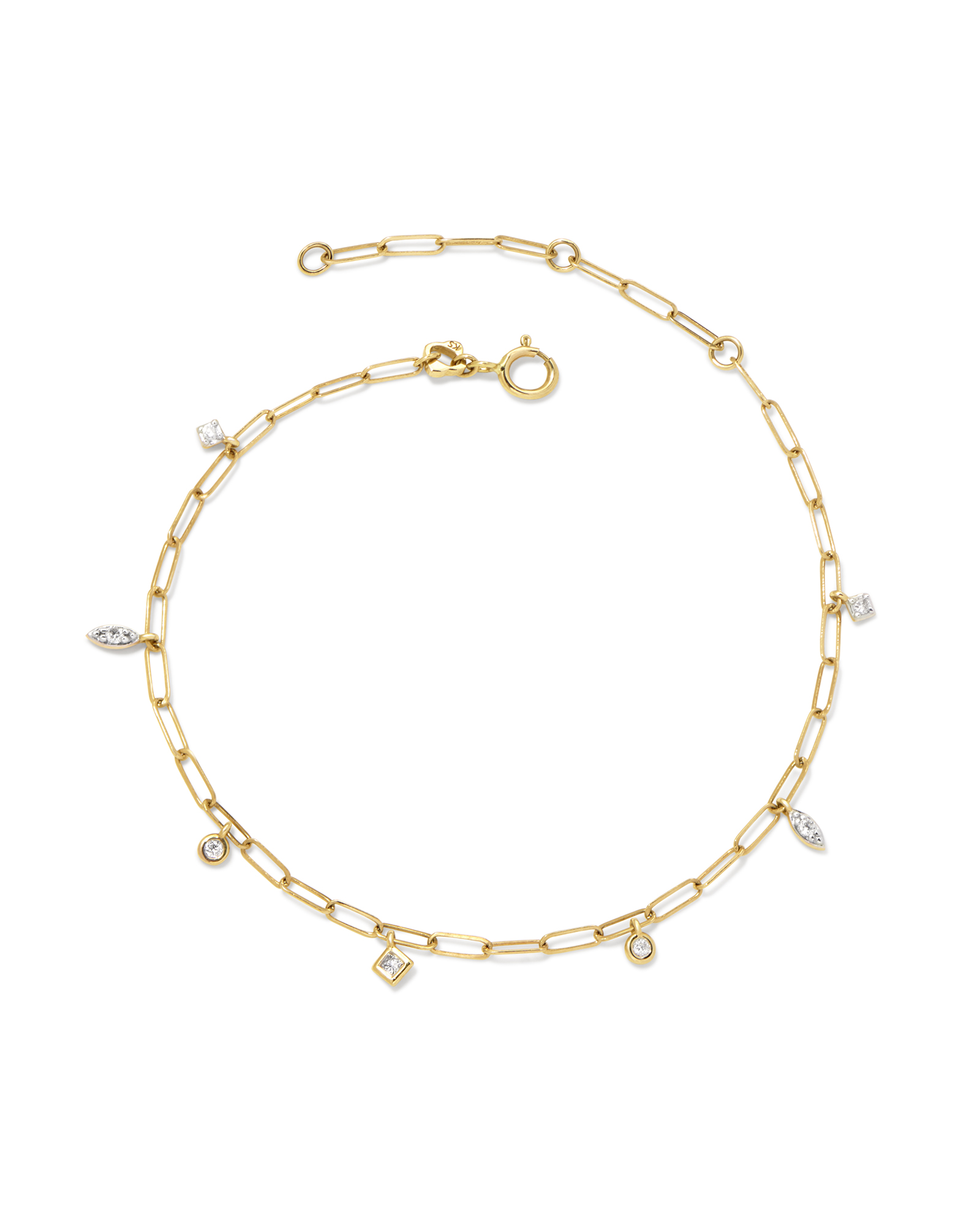 Willow 14k Yellow Gold Delicate Chain Bracelet in White Diamond ...