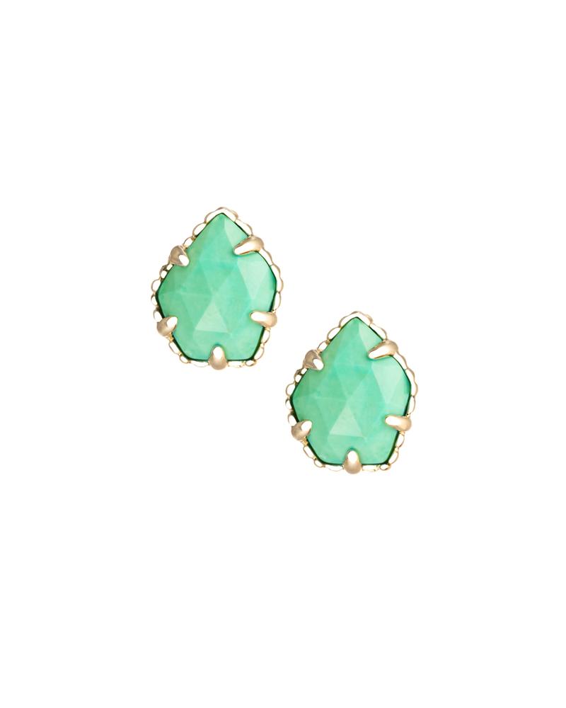 Tessa Gold Stud Earrings in Mint Green 