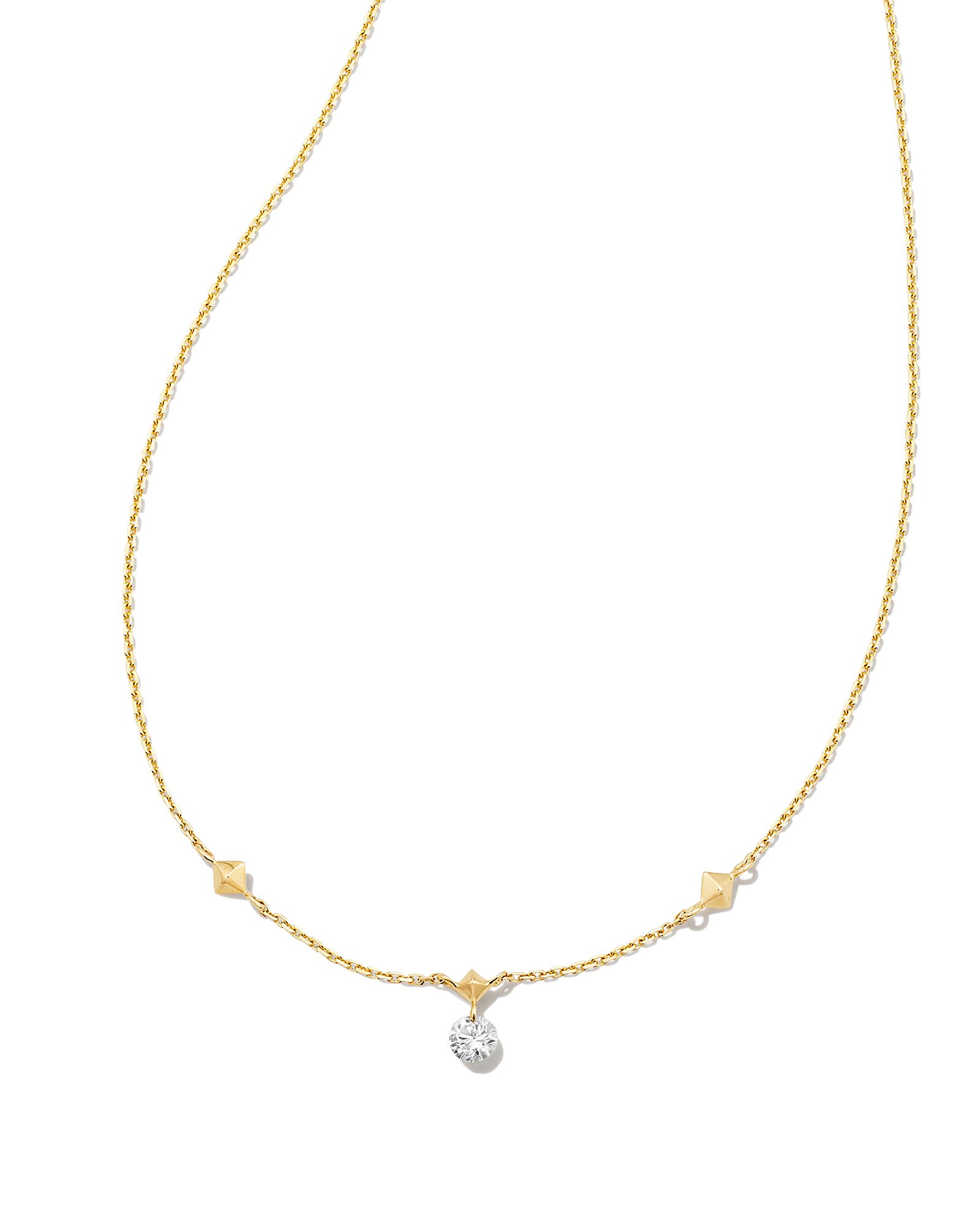 Floating Lab Grown White Diamond Pendant Necklace in 14k Yellow Gold ...