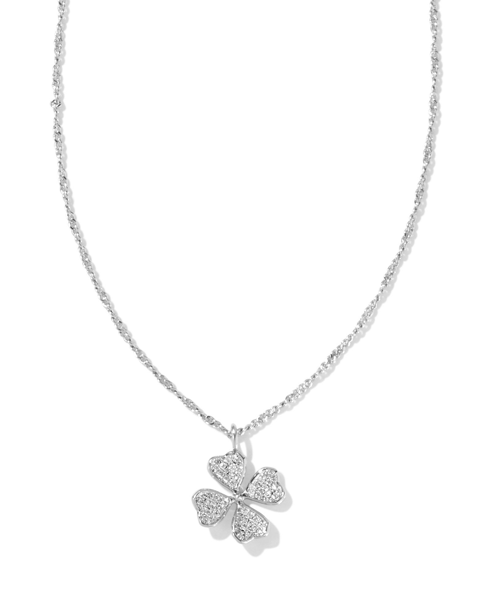 Clover Silver Crystal Short Pendant Necklace in White Crystal Kendra