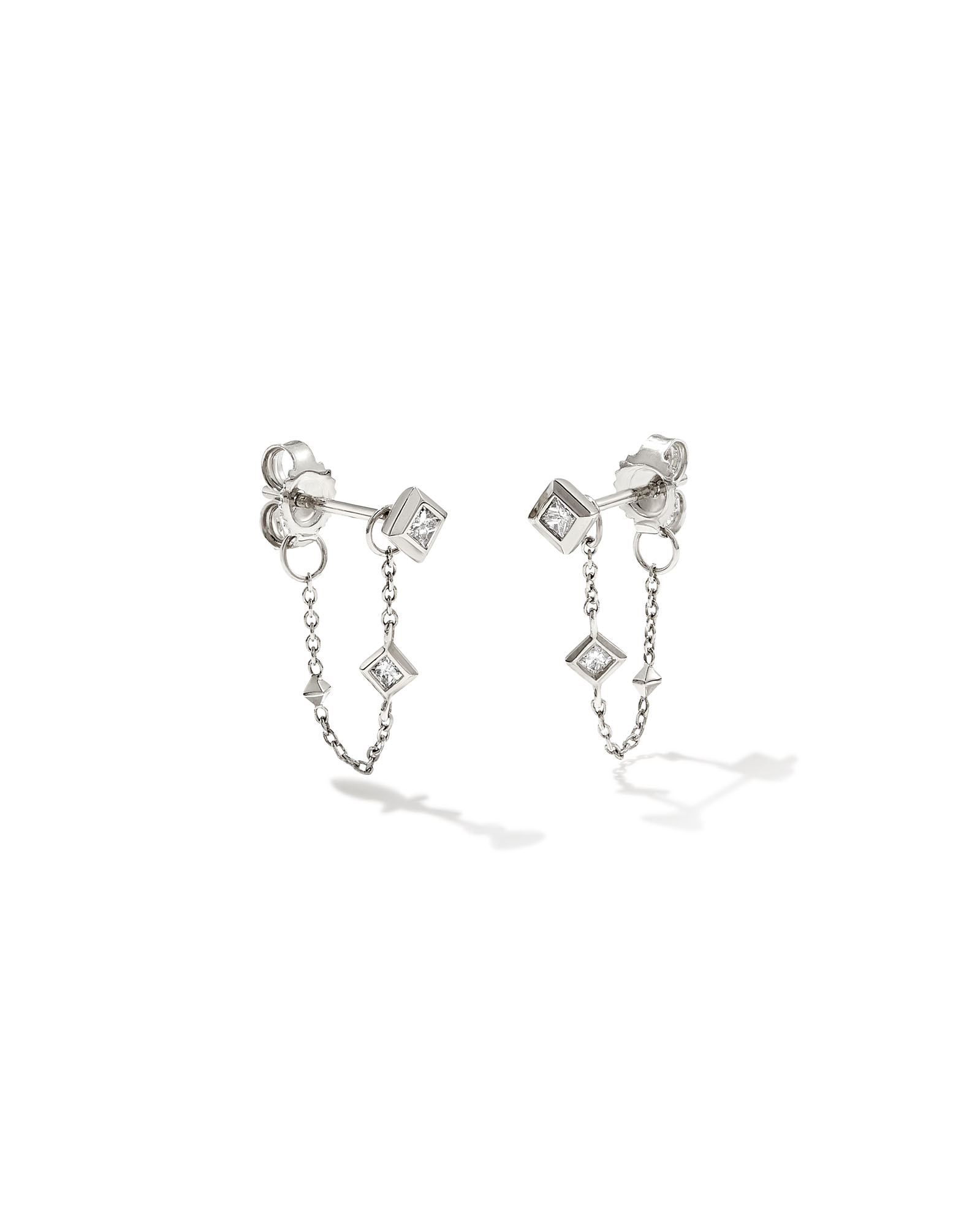 Michelle 14k White Gold Chain Huggie Earrings in White Diamond | Kendra ...